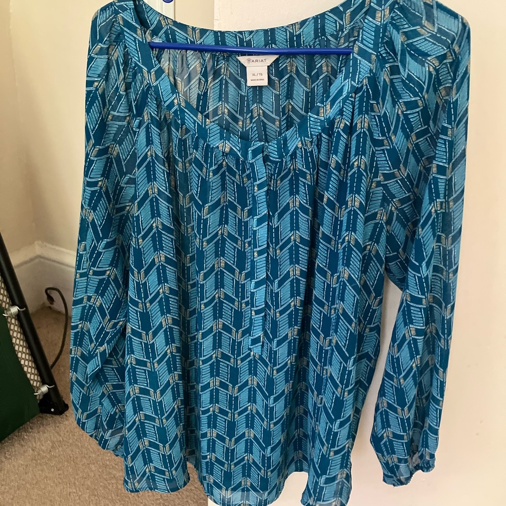 Sheer Blue Geometric Blouse